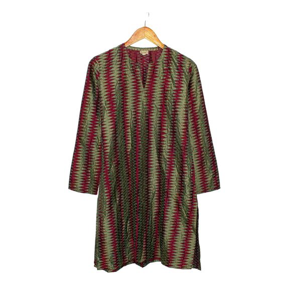 NEERU KUMA Tunic Blouse Vneck Green Red size Medium - Picture 5 of 9